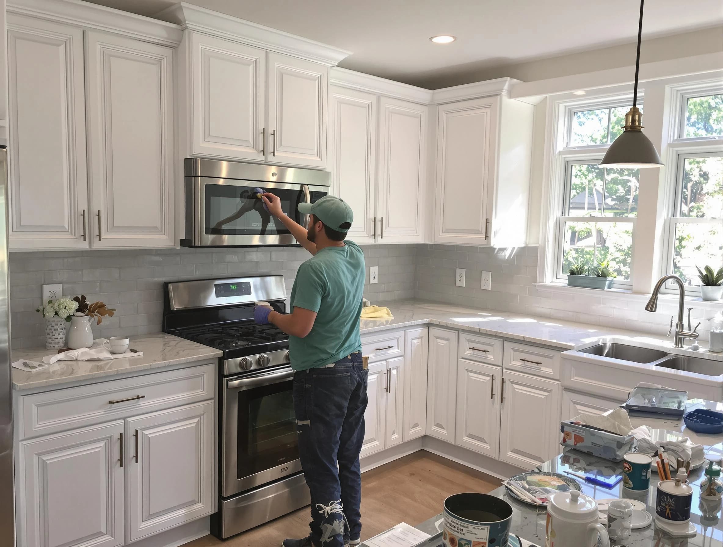 Kitchen cabinets being refinished by Goodyear House Painters in Goodyear, AZ
